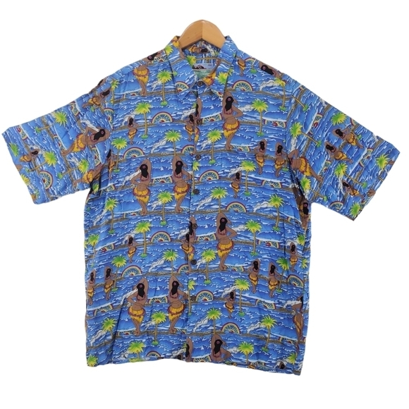 Vtg Reyn Spooner Shirt M Hawaiian Hula Girls Tropical Vacation Resortwear Rayon - Picture 1 of 11